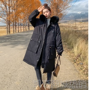 2020年秋冬季韩国新款羽绒棉服女中长款过膝派克服加厚棉衣外套