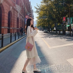 秋冬装2020年新款法式减龄显瘦中长款毛衣过膝长袖针织连衣裙子女