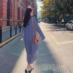 秋冬装2020年新款法式减龄显瘦中长款毛衣过膝长袖针织连衣裙子女