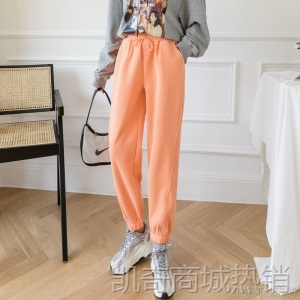 实拍2020秋冬加绒彩色束脚运动裤女 潮流宽松ins风糖果卫裤休闲裤