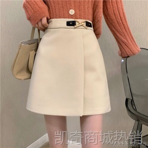 毛呢半身裙女秋冬季外穿包臀短裙2020新款高腰显瘦a字裙黑色裙子