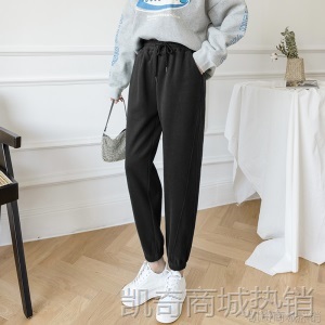 实拍2020秋冬加绒彩色束脚运动裤女 潮流宽松ins风糖果卫裤休闲裤