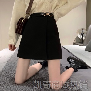 毛呢半身裙女秋冬季外穿包臀短裙2020新款高腰显瘦a字裙黑色裙子