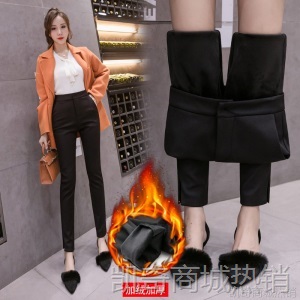 2020年新款冬季大码加绒黑色女士长裤修身显瘦西装裤高腰铅笔裤子