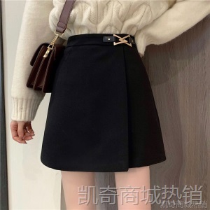 毛呢半身裙女秋冬季外穿包臀短裙2020新款高腰显瘦a字裙黑色裙子