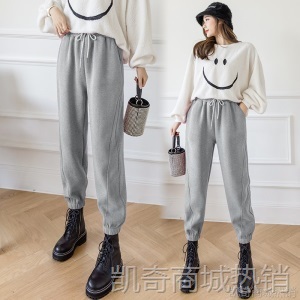 实拍2020秋冬加绒彩色束脚运动裤女 潮流宽松ins风糖果卫裤休闲裤