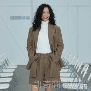 VanessaLiu气质宽松休闲复古格子中腰毛呢西装短裤女秋冬一件代发
