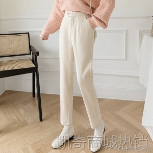 毛呢裤子女秋冬2020新款显瘦百搭加绒休闲裤西装萝卜裤哈伦裤长裤