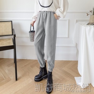 实拍2020秋冬加绒彩色束脚运动裤女 潮流宽松ins风糖果卫裤休闲裤