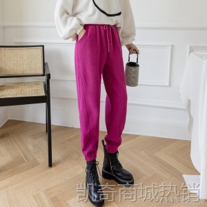 实拍2020秋冬加绒彩色束脚运动裤女 潮流宽松ins风糖果卫裤休闲裤