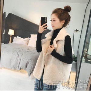 秋冬季2020新款韩版大翻领羊羔毛马甲女毛绒背心马夹无袖坎肩外套