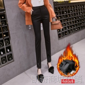 2020年新款冬季大码加绒黑色女士长裤修身显瘦西装裤高腰铅笔裤子
