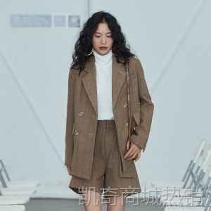 VanessaLiu气质宽松休闲复古格子中腰毛呢西装短裤女秋冬一件代发
