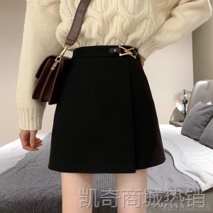 毛呢半身裙女秋冬季外穿包臀短裙2020新款高腰显瘦a字裙黑色裙子