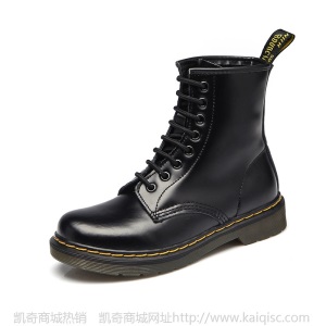 靴子女秋冬机车皮靴平底低跟英伦马丁靴女中筒女情侣短靴女