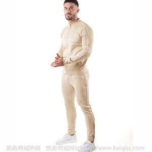 疯狂肌肉运动休闲套装男夹条拼接外套长裤跑步两件套欧美凯奇