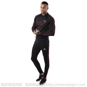 疯狂肌肉运动休闲套装男夹条拼接外套长裤跑步两件套欧美凯奇