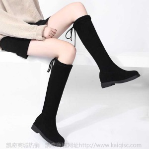 长筒靴女2020秋冬不过膝弹力靴加绒过膝长靴平底高筒靴女