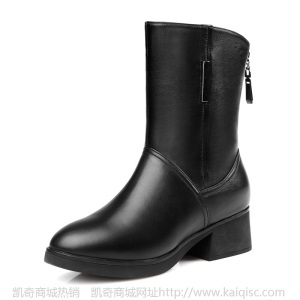 冬季新款真皮全牛皮羊毛中筒靴粗中跟大码女靴妈妈冬靴老人棉鞋靴