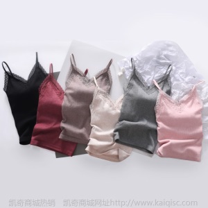 优选新疆长绒棉 柔软毛圈加厚保暖背心 精致蕾丝 带胸垫女士吊带