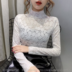 蕾丝打底衫女春秋2020秋季新款百搭半高领洋气网纱长袖t恤内搭ins