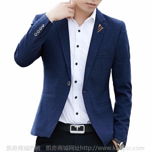 秋季新款男士休闲单件西服外套韩版潮流修身帅气格纹西装上衣