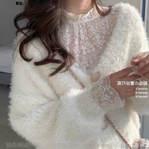 白色蕾丝网纱打底衫女装秋冬季内搭2020新款洋气长袖百搭小上衣服
