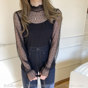 2020女装新款白色蕾丝打底衫女秋冬长袖内搭梅花大码透明镂空上衣
