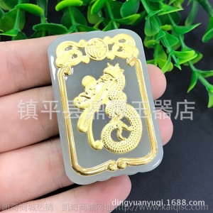 和田玉金镶玉吊坠批发 和田玉足金镶嵌观音佛玉坠直播货