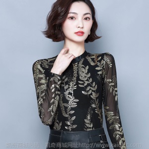 2020新款加绒加厚秋冬修身网纱蕾丝打底衫长袖洋气妈妈装小衫女