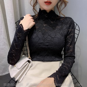蕾丝打底衫女春秋2020秋季新款百搭半高领洋气网纱长袖t恤内搭ins