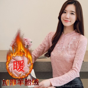 加绒加厚蕾丝打底衫女秋冬装大码2020年新款潮ins韩版胖m百搭上衣