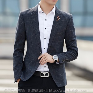 秋季新款男士休闲单件西服外套韩版潮流修身帅气格纹西装上衣