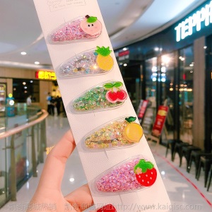 韩版新款彩色流沙透明儿童水果发夹PVC边夹宝宝BB侧边夹头饰品