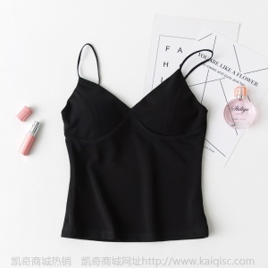 新款网红修身内搭V领吊带背心女式打底裹胸带胸垫无袖小背心外穿