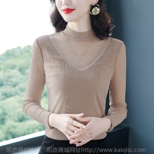 2020秋冬新款女装加绒保暖半高领网纱打底衫女蕾丝上衣