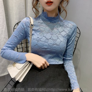 蕾丝打底衫女春秋2020秋季新款百搭半高领洋气网纱长袖t恤内搭ins