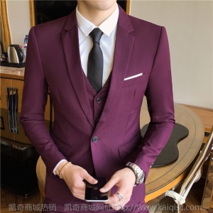 男士三件套西服套装男修身小西装职业正装伴郎服新郎结婚礼服高档