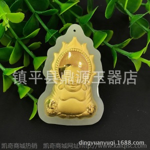 和田玉金镶玉吊坠批发 和田玉足金镶嵌观音佛玉坠直播货