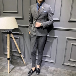 西装男套装修身韩版商务休闲双排扣单西正装宴会礼服新郎西服外套