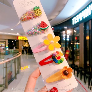 韩版新款彩色流沙透明儿童水果发夹PVC边夹宝宝BB侧边夹头饰品