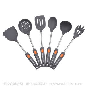 304不锈钢小管柄6件套亚马逊家用厨房锅铲硅胶厨具套装
