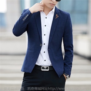 秋季新款男士休闲单件西服外套韩版潮流修身帅气格纹西装上衣