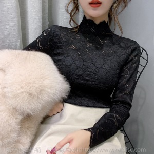 蕾丝打底衫女春秋2020秋季新款百搭半高领洋气网纱长袖t恤内搭ins