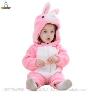 MICHLEY婴儿衣服秋款 3岁宝宝动物连体衣法兰绒爬服凯奇儿童服