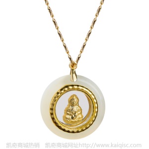 和田玉金镶玉时来运转观音吊坠男守护神女黄金情侣项链