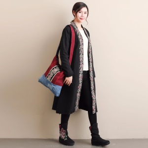 2021秋冬季新款 加绒花边风衣 中国文艺风加绒刺绣中长款女式风衣