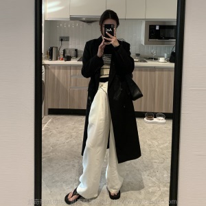 楠涛中长款西装外套女2021早春新款韩版双排扣宽松西服风衣大衣