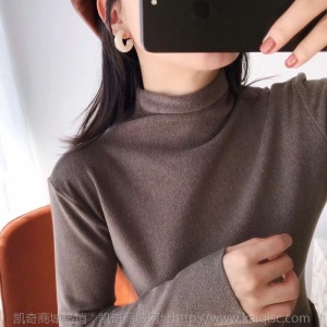 阳离子打底衫女士T桖长袖秋冬新款半高领纯色高弹保暖自发热德绒
