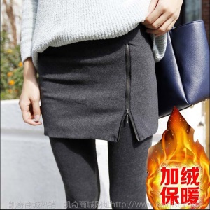 批发韩版冬季加绒打底裤裙女外穿紧身显瘦假两件拉链包臀长裤女潮